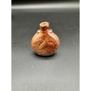 Antique Mini Redware Jug Brown Salt Glaze Primitive Early American Clay Bottle